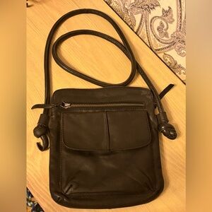 Rock Paper Scissors Black Leather Crossbody Bag